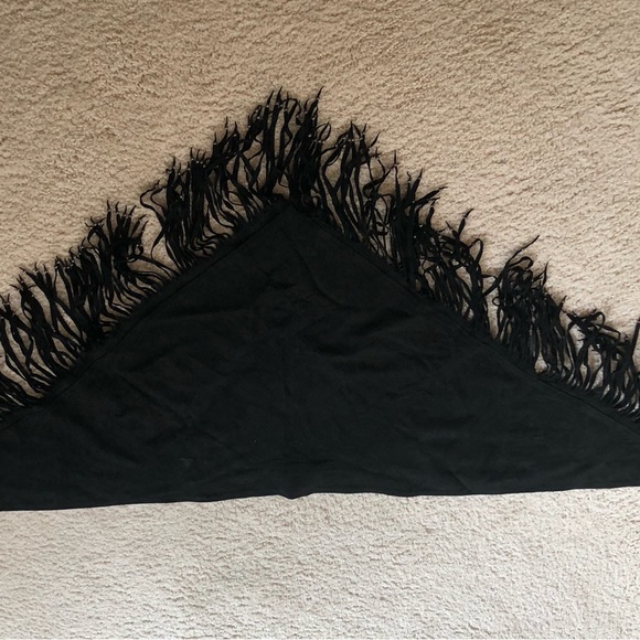 Black suede fringed wrap with silver beads made in the USA; dress it up or down - Picture 9 of 13